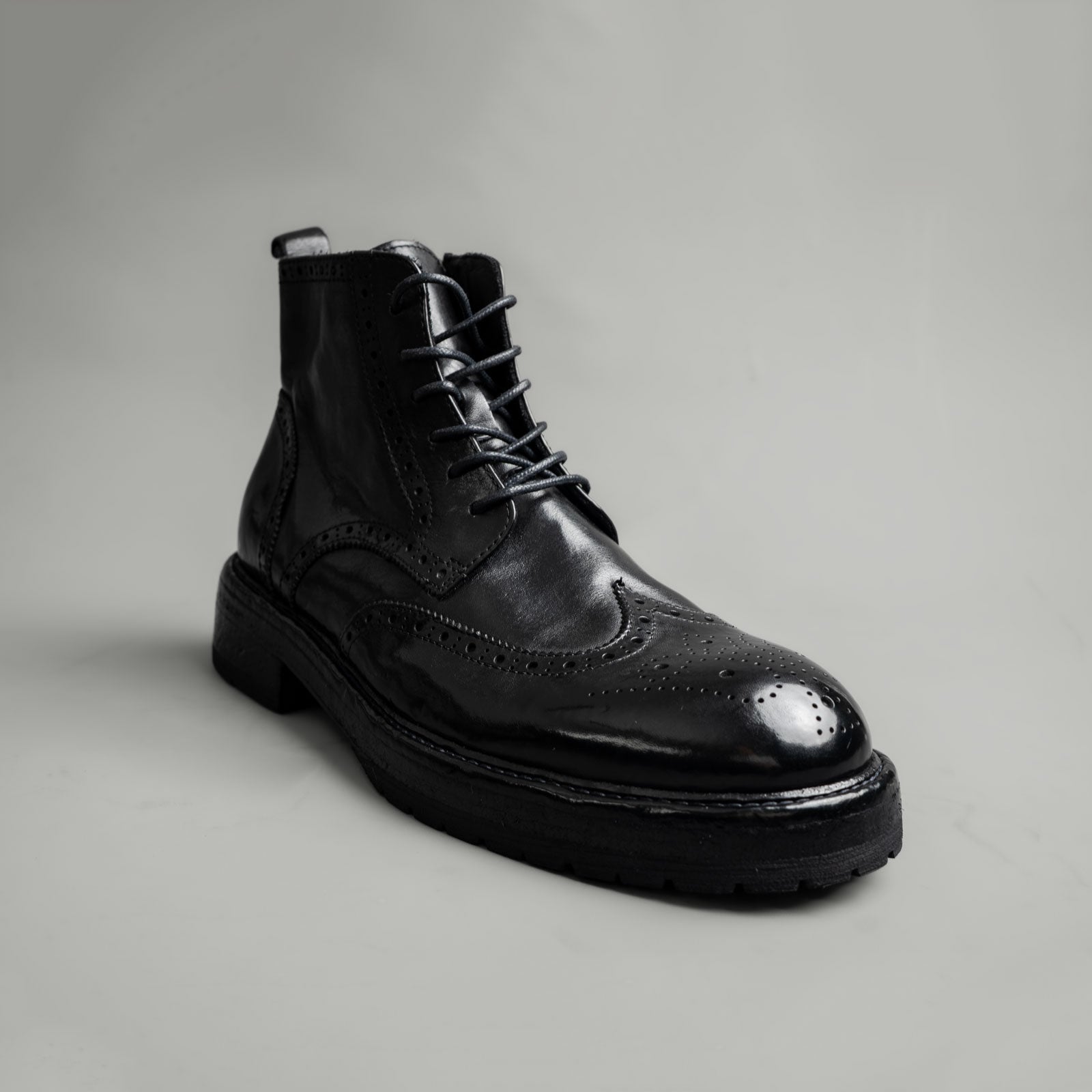 Washed Leather Brogue Work Boots