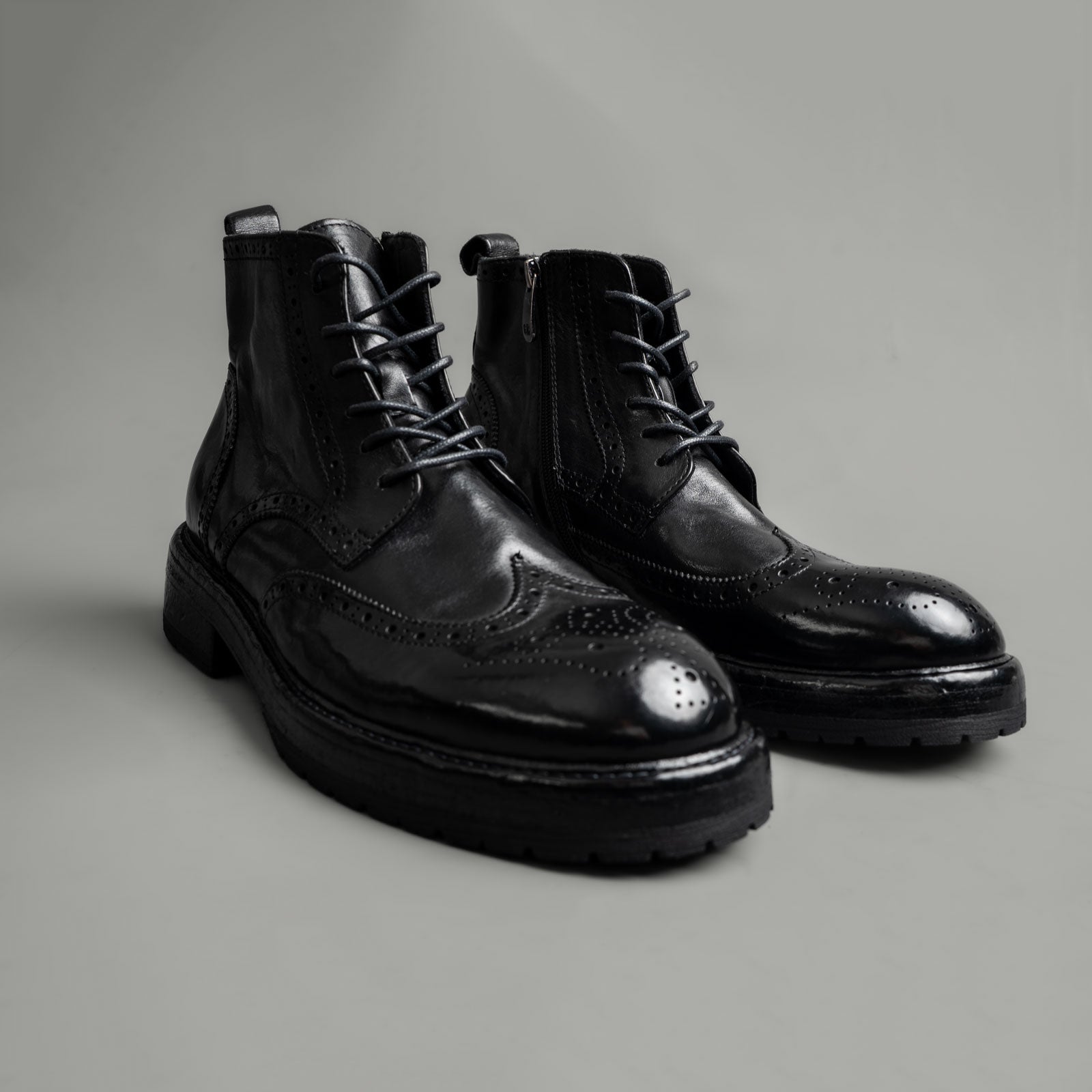 Washed Leather Brogue Work Boots