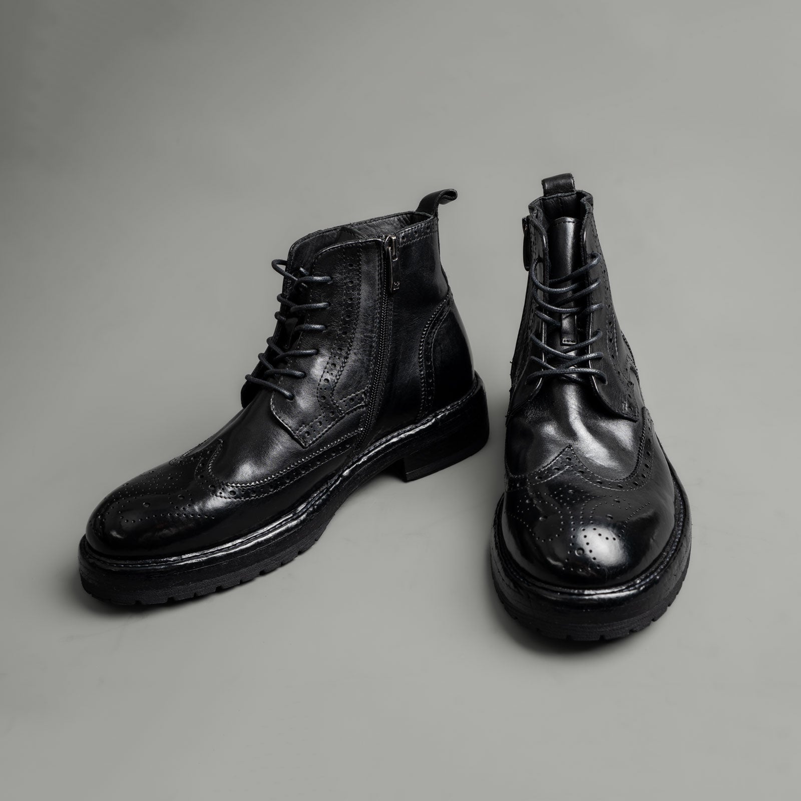 Washed Leather Brogue Work Boots