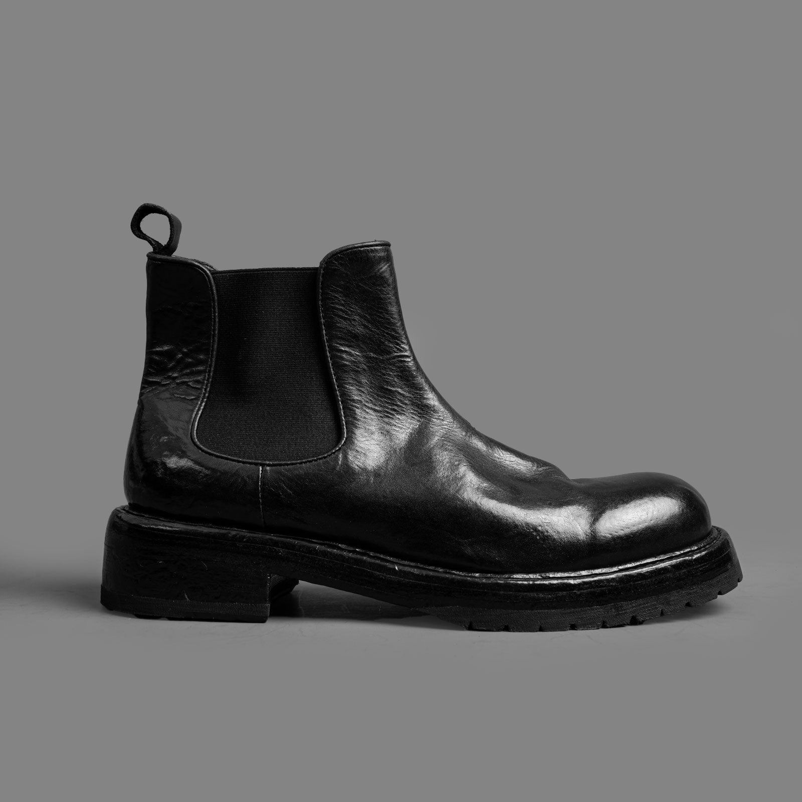 Washed Black Leather Chunky Chelsea Boots