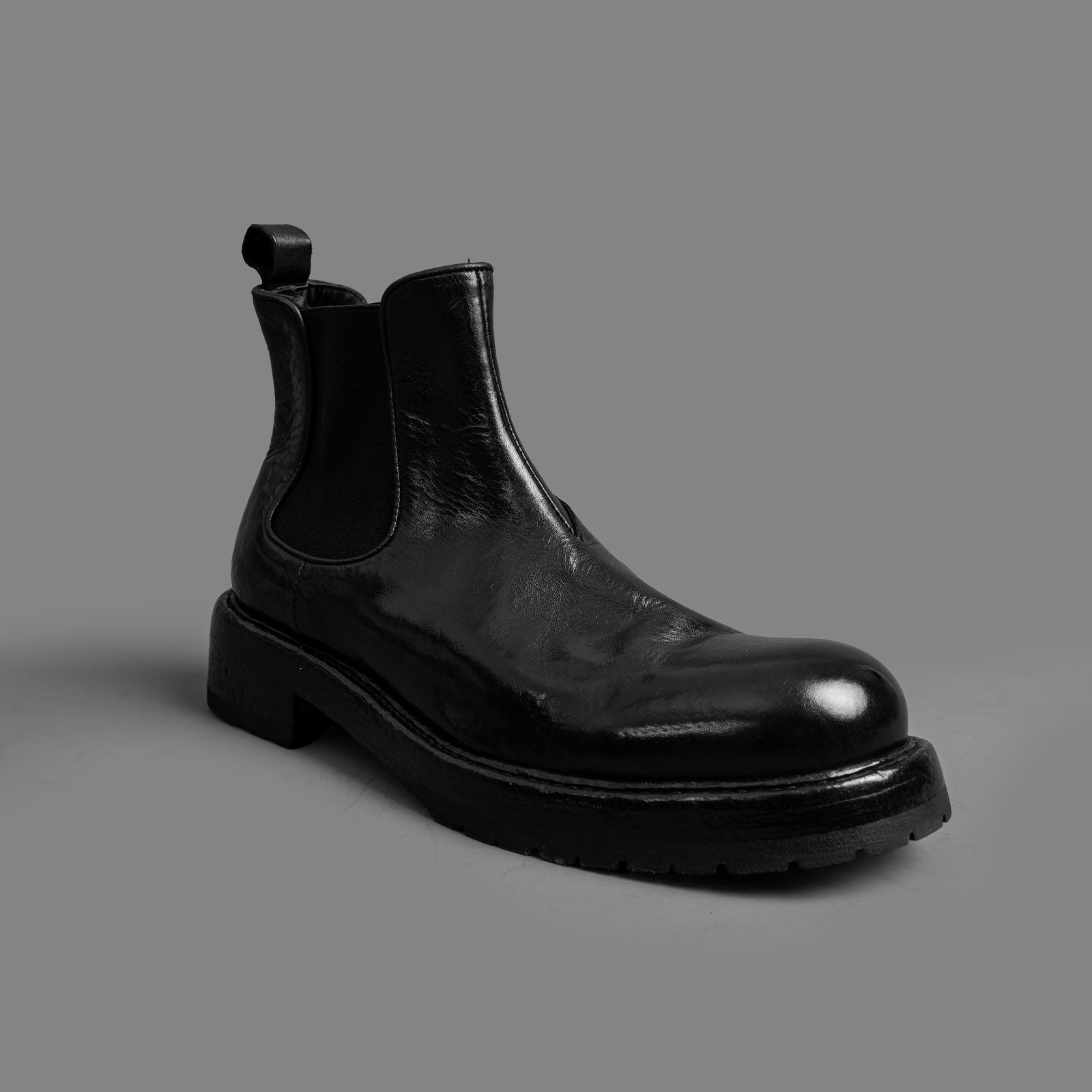Washed Black Leather Chunky Chelsea Boots