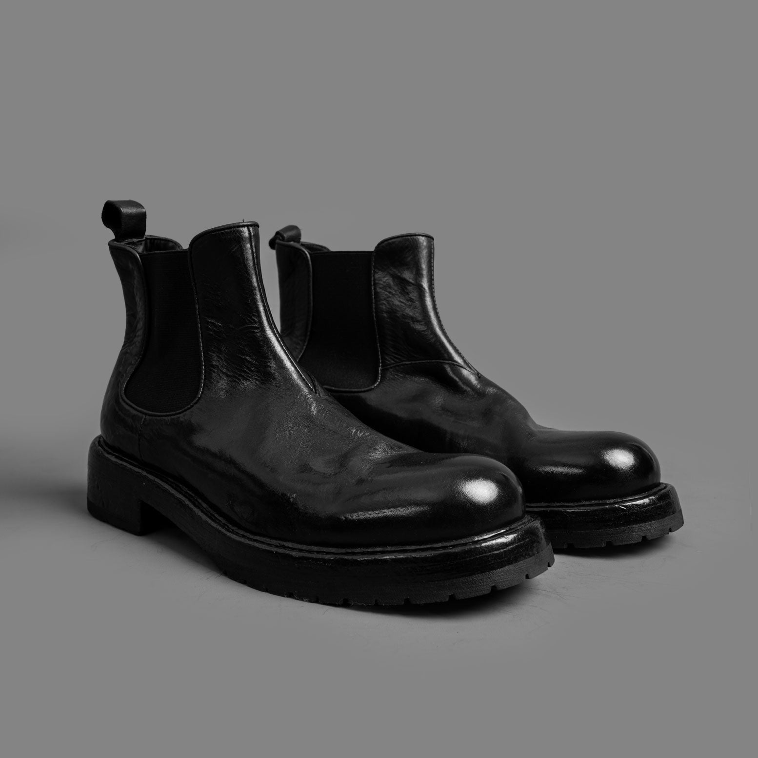 Washed Black Leather Chunky Chelsea Boots