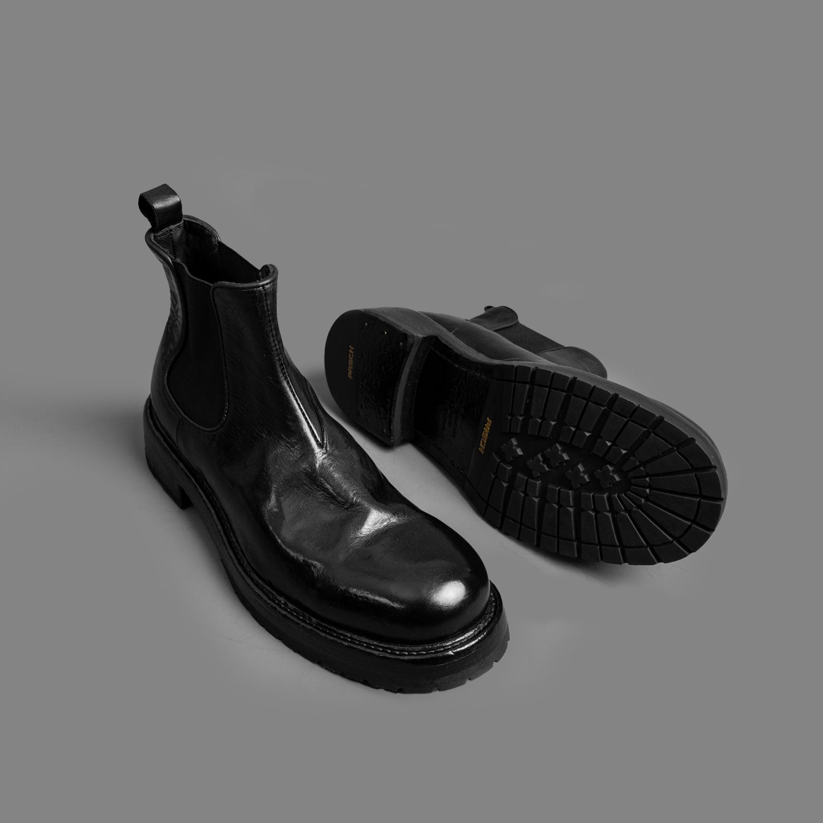 Washed Black Leather Chunky Chelsea Boots