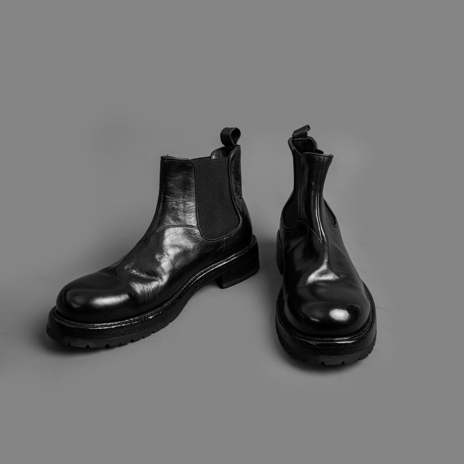 Washed Black Leather Chunky Chelsea Boots