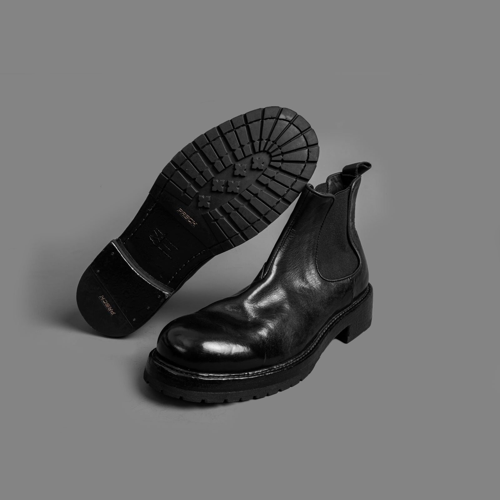 Washed Black Leather Chunky Chelsea Boots