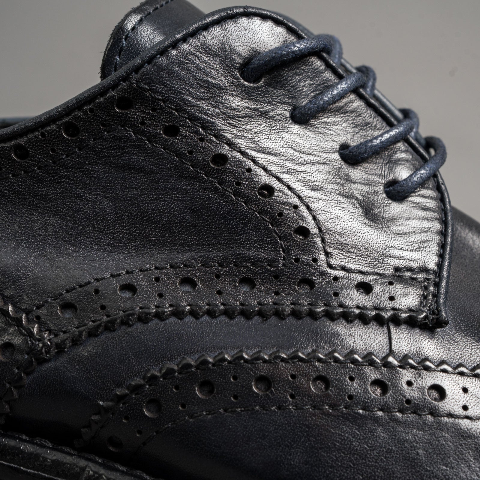 Midnight Navy Washed Leather Brogue Derbies