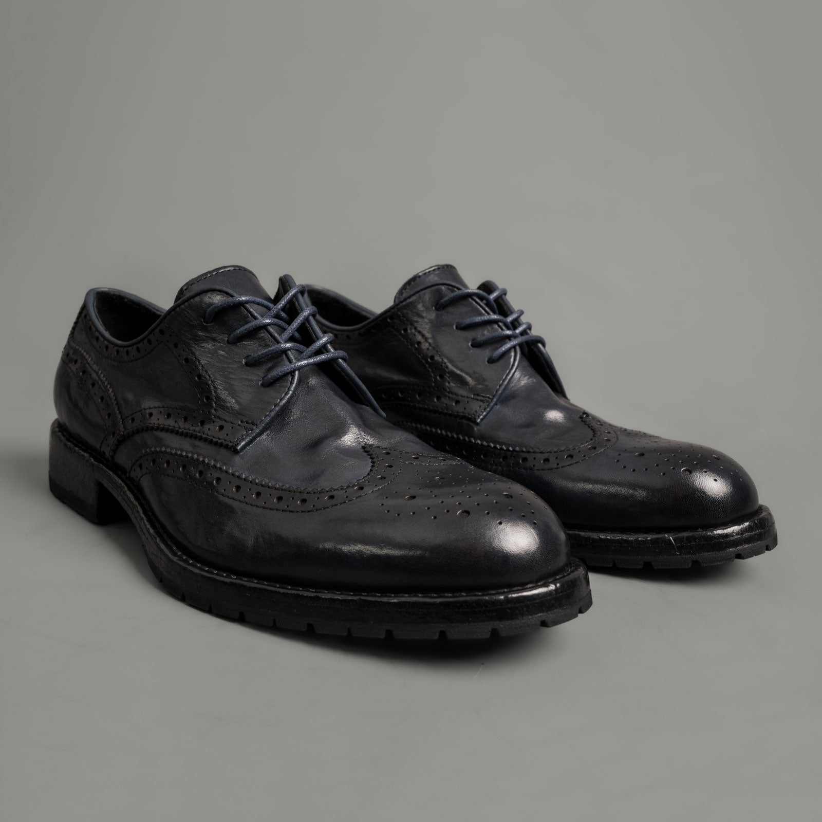 Midnight Navy Washed Leather Brogue Derbies