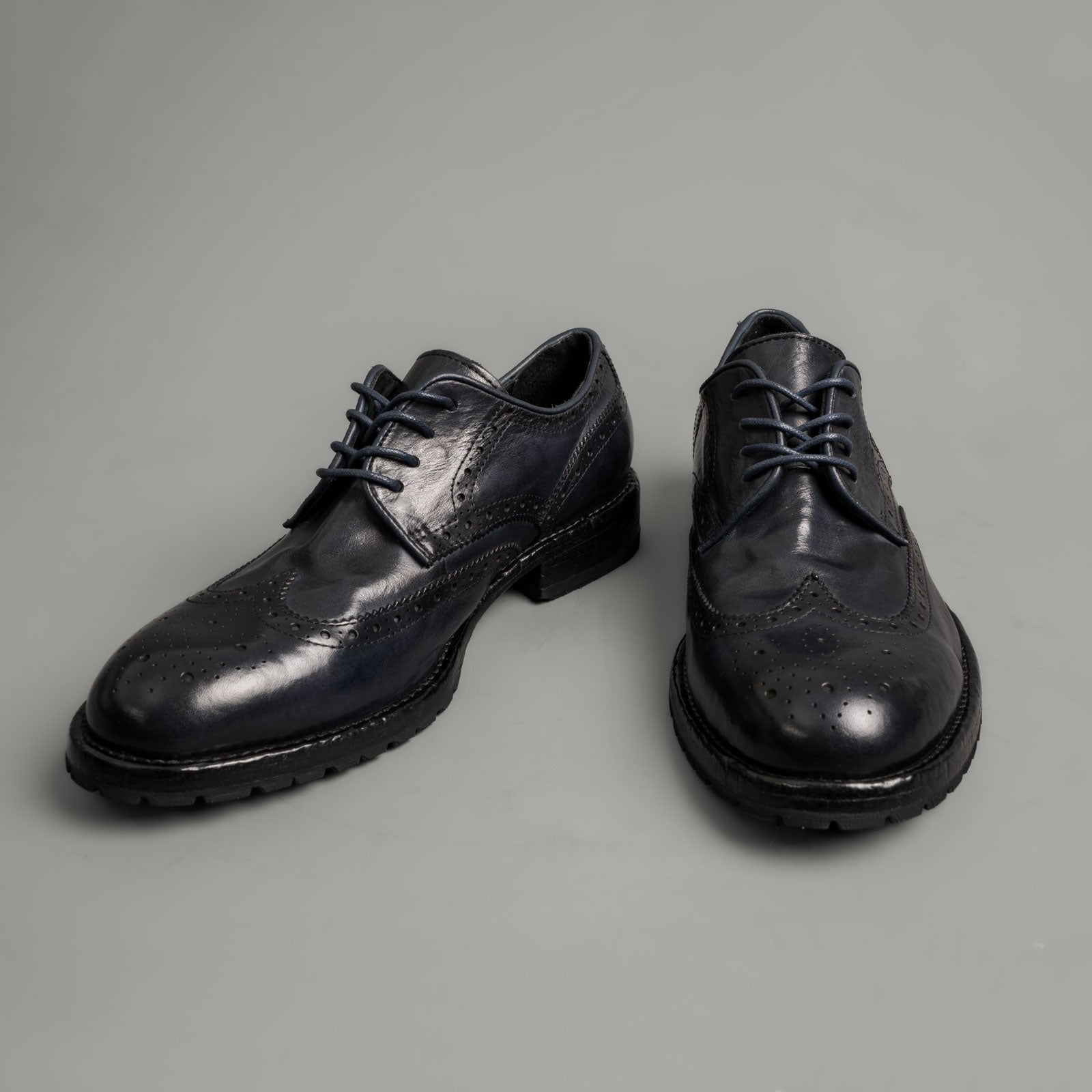 Midnight Navy Washed Leather Brogue Derbies