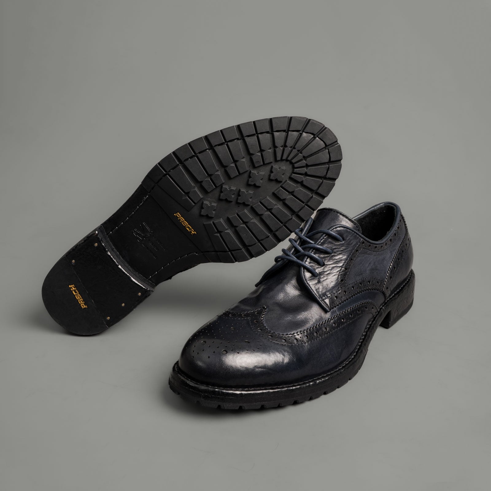 Midnight Navy Washed Leather Brogue Derbies