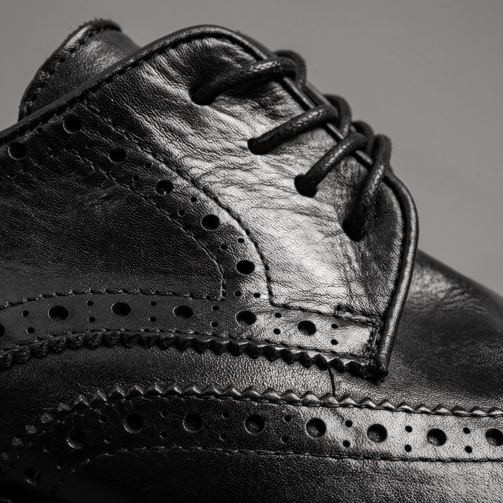 Black Washed Leather Brogue Derby Shoes