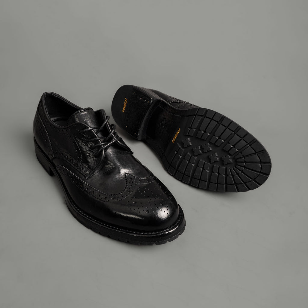 Black Washed Leather Brogue Derby Shoes
