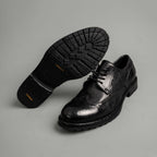 Black Washed Leather Brogue Derby Shoes
