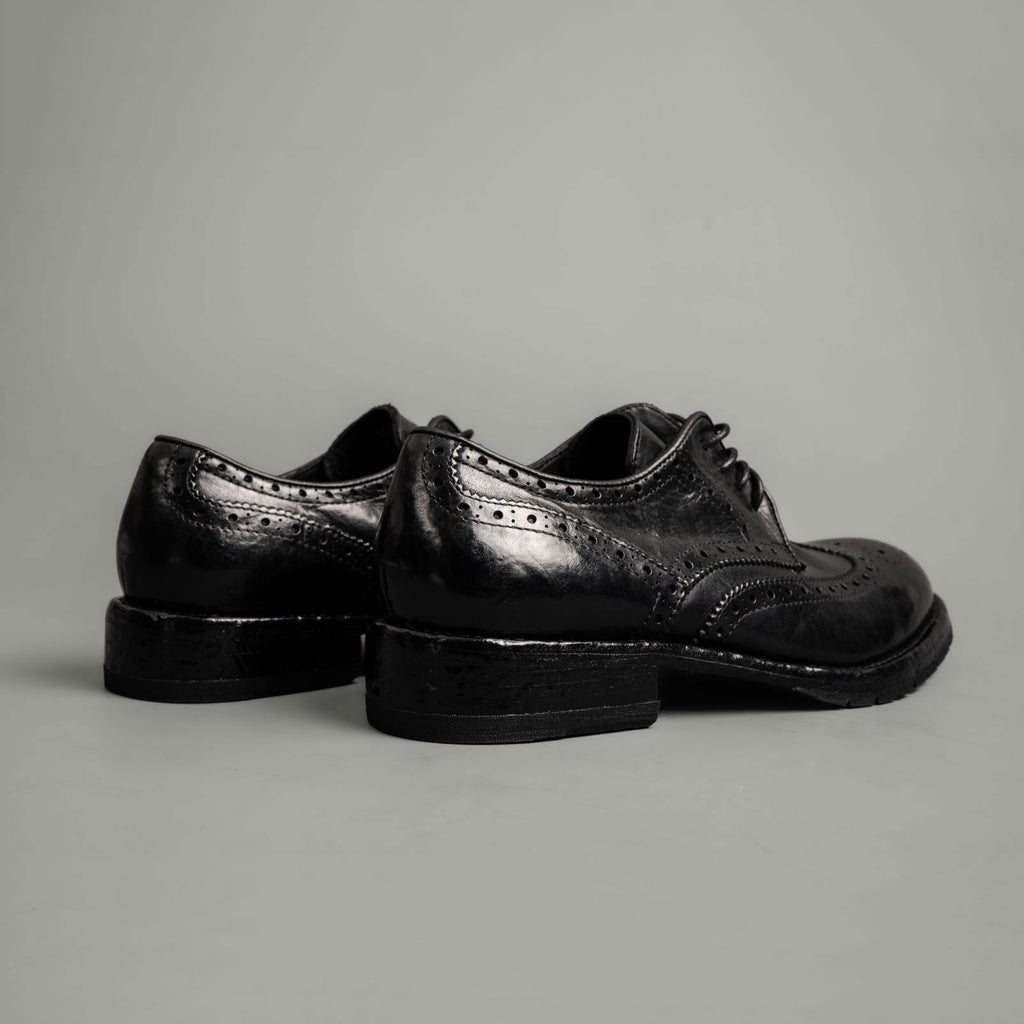 Black Washed Leather Brogue Derby Shoes