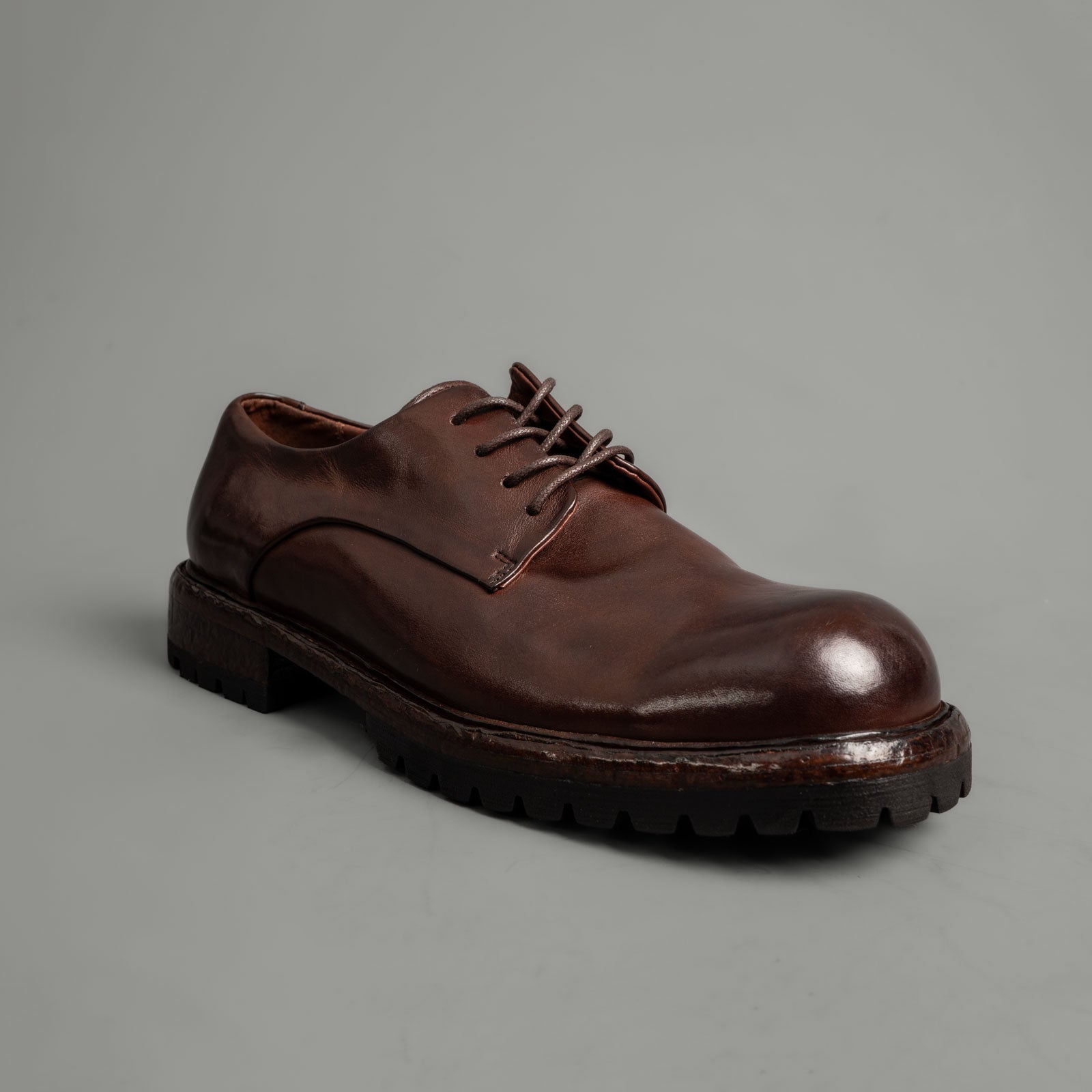 Washed Leather Chunky Lug Sole Derbies Brown