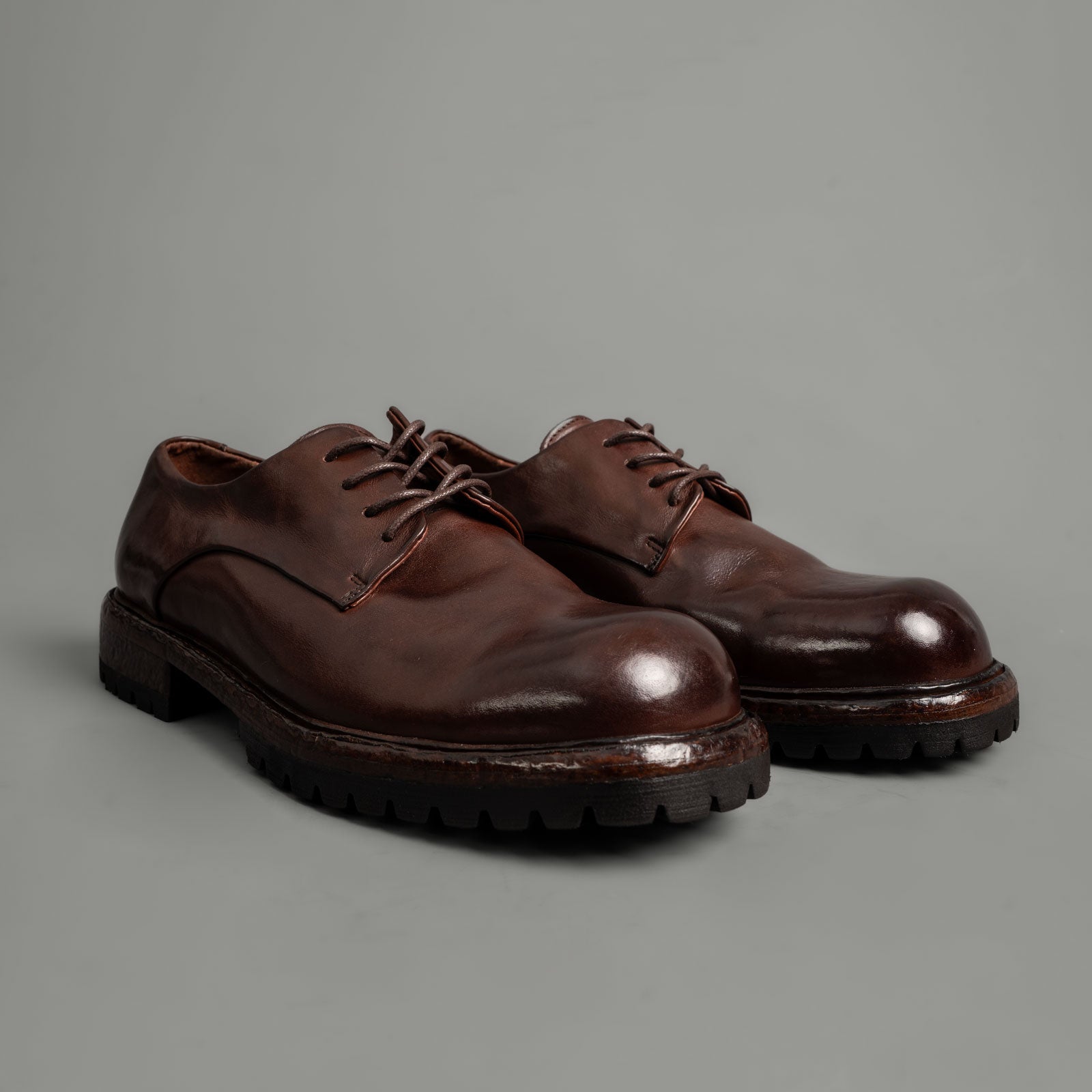 Washed Leather Chunky Lug Sole Derbies Brown