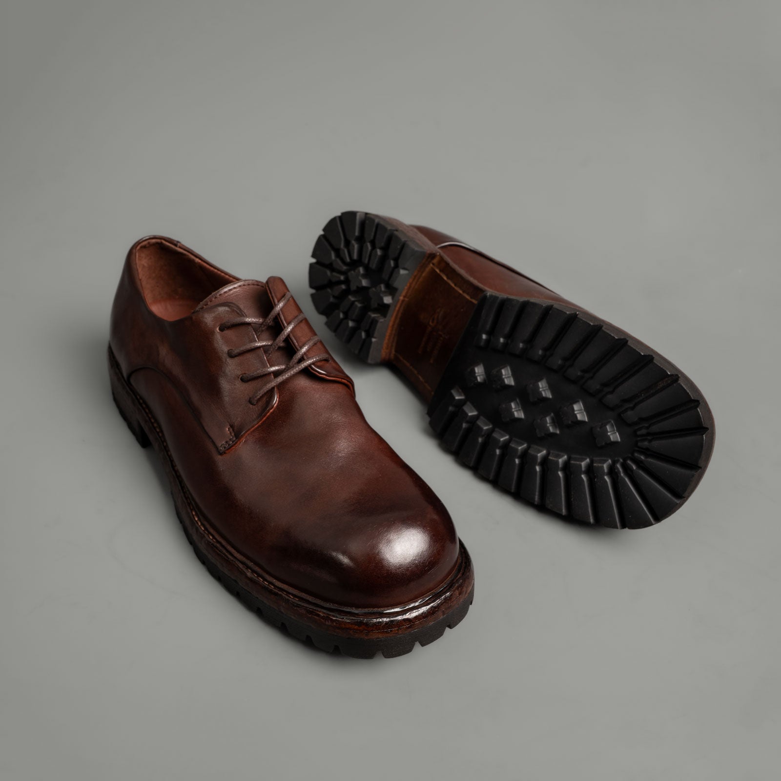 Washed Leather Chunky Lug Sole Derbies Brown