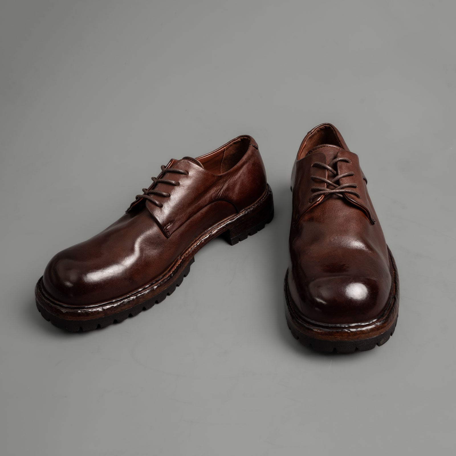 Washed Leather Chunky Lug Sole Derbies Brown