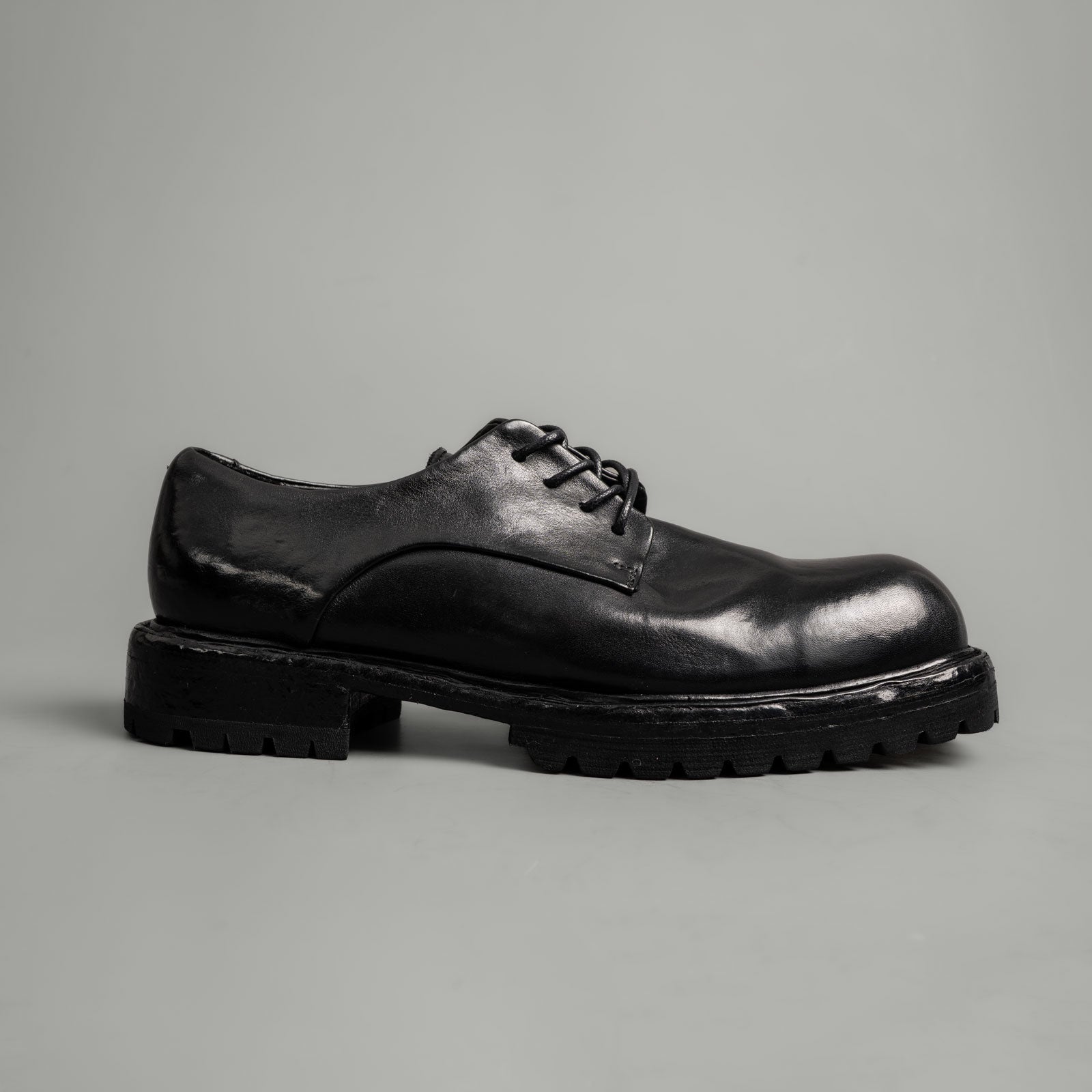 Washed Black Leather Lug Sole Derbies