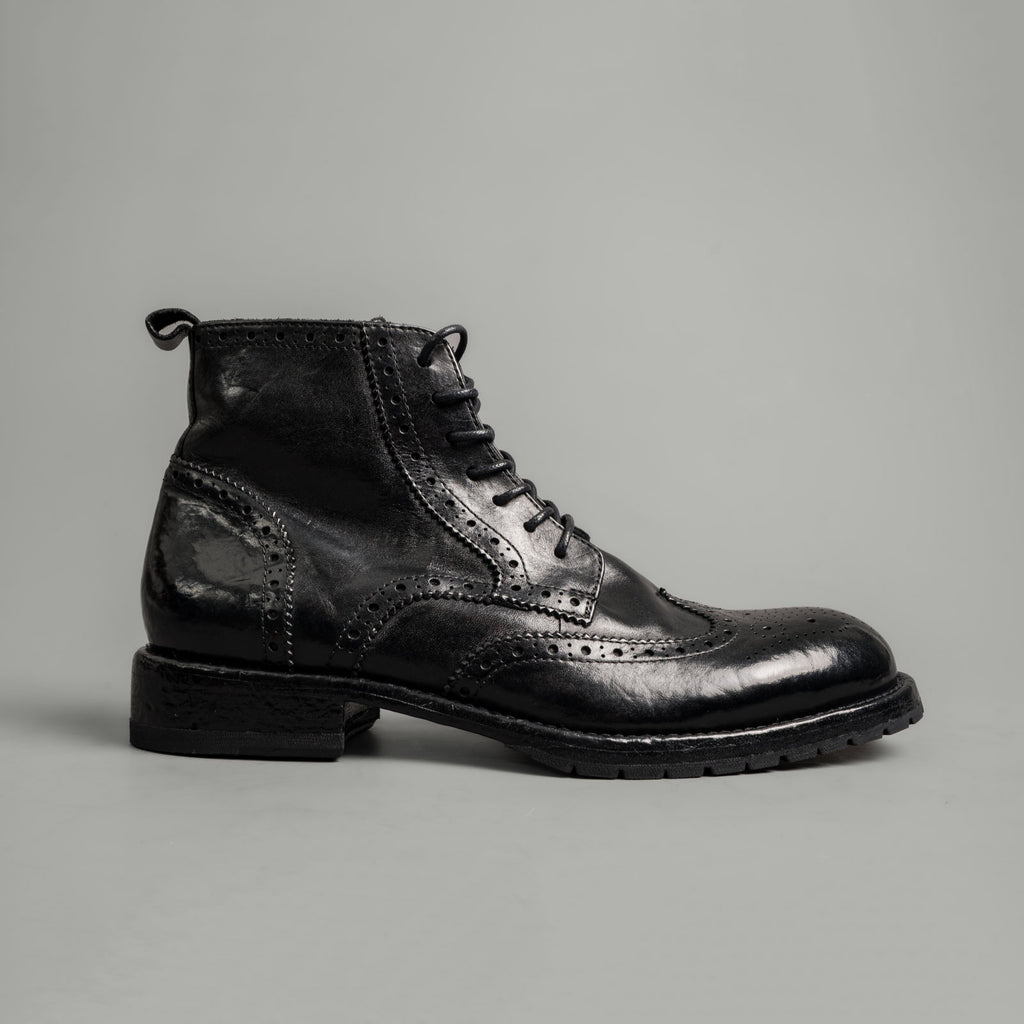 Polished Black Washed Leather Martin Boots