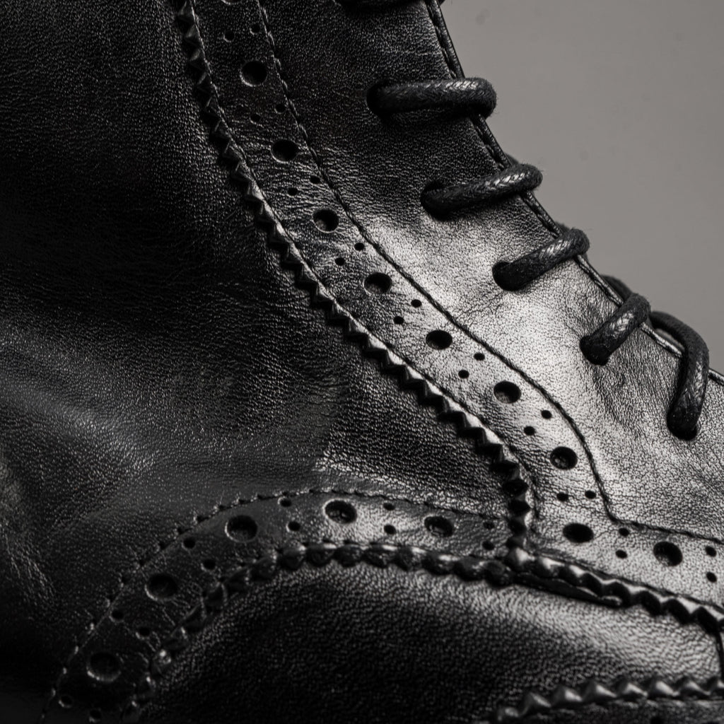 Polished Black Washed Leather Martin Boots