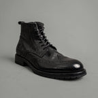 Polished Black Washed Leather Martin Boots