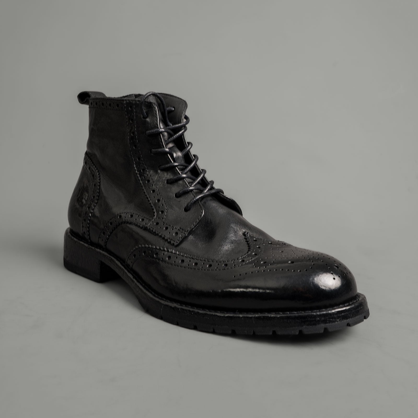 Polished Black Washed Leather Martin Boots