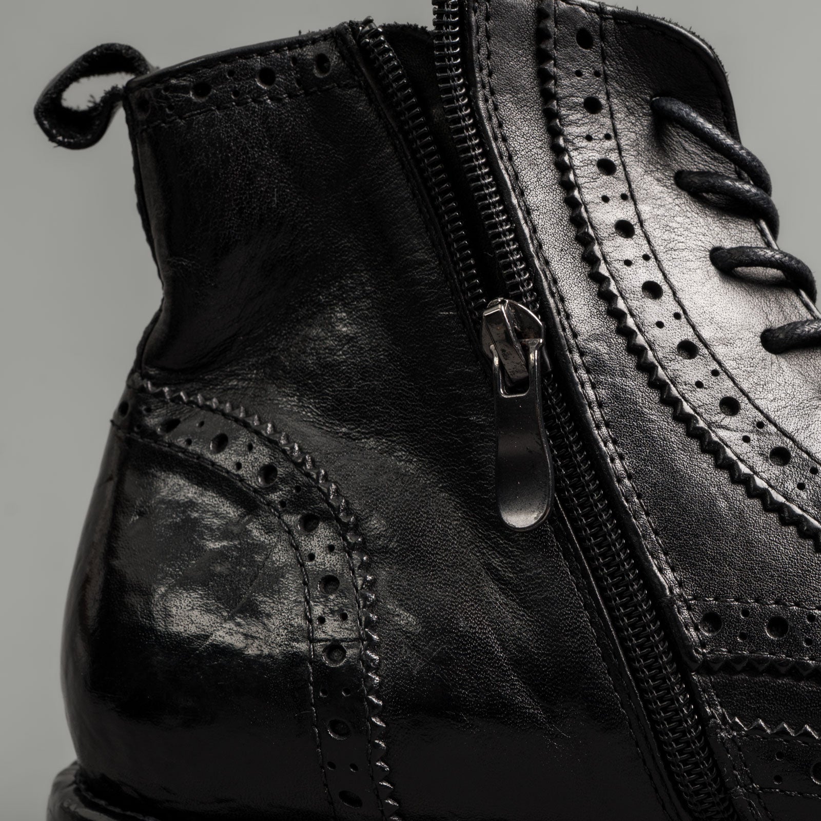 Polished Black Washed Leather Martin Boots