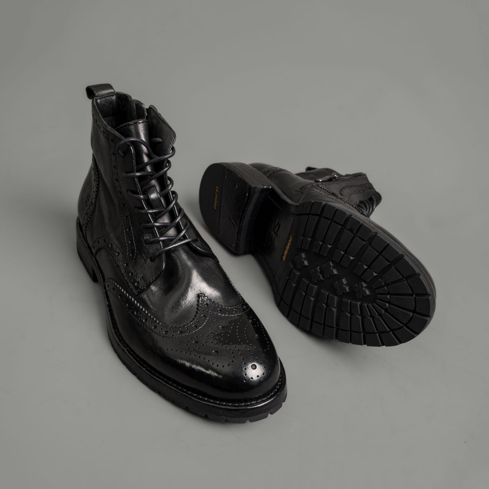 Polished Black Washed Leather Martin Boots