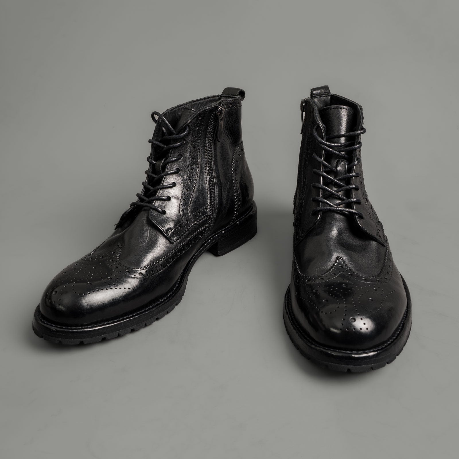 Polished Black Washed Leather Martin Boots
