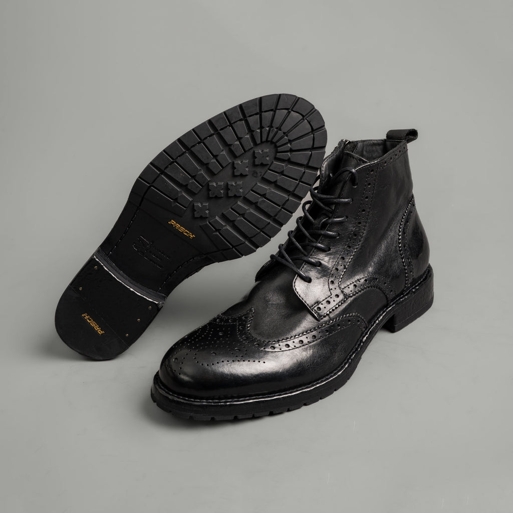 Polished Black Washed Leather Martin Boots
