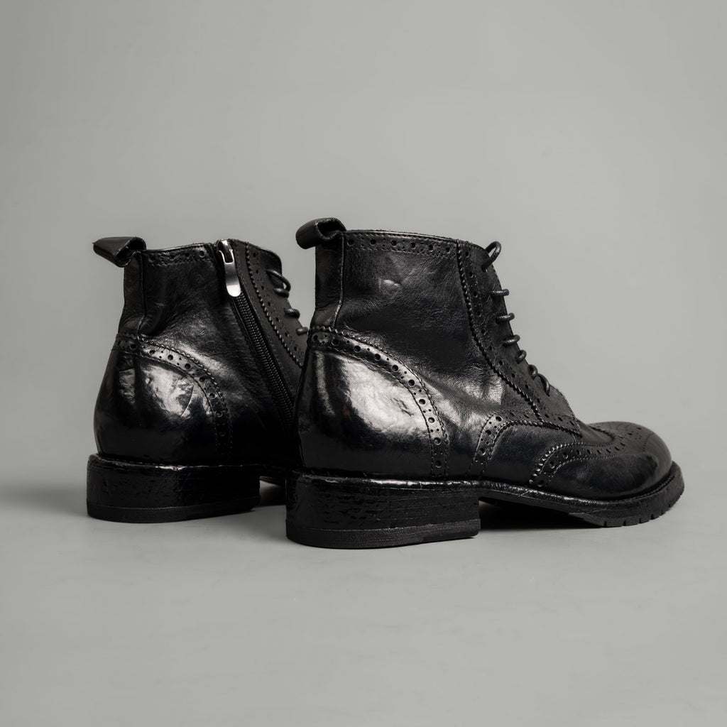 Polished Black Washed Leather Martin Boots