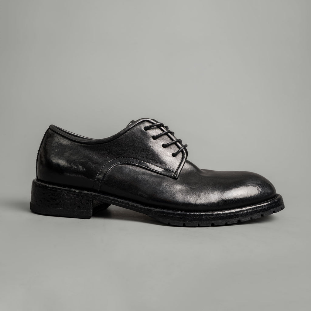 Black Washed Leather Derby Shoes