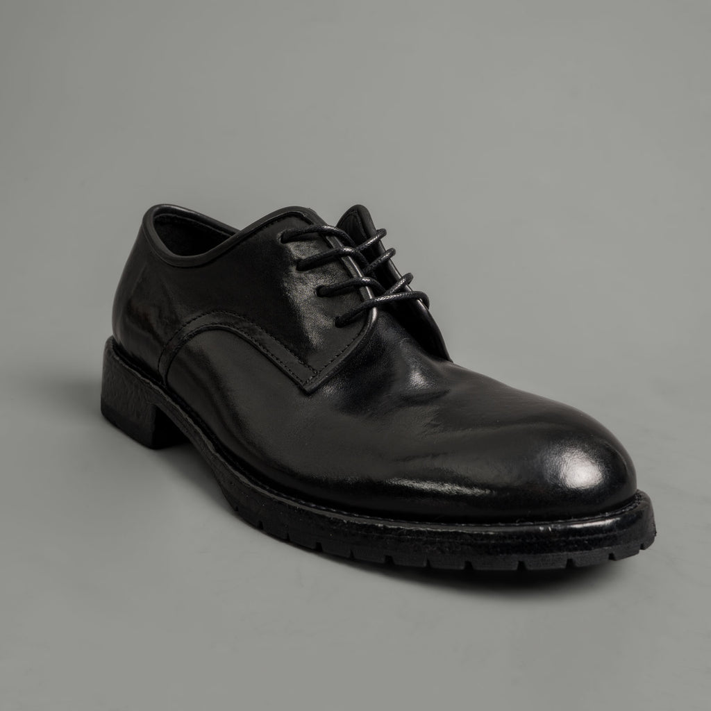 Black Washed Leather Derby Shoes