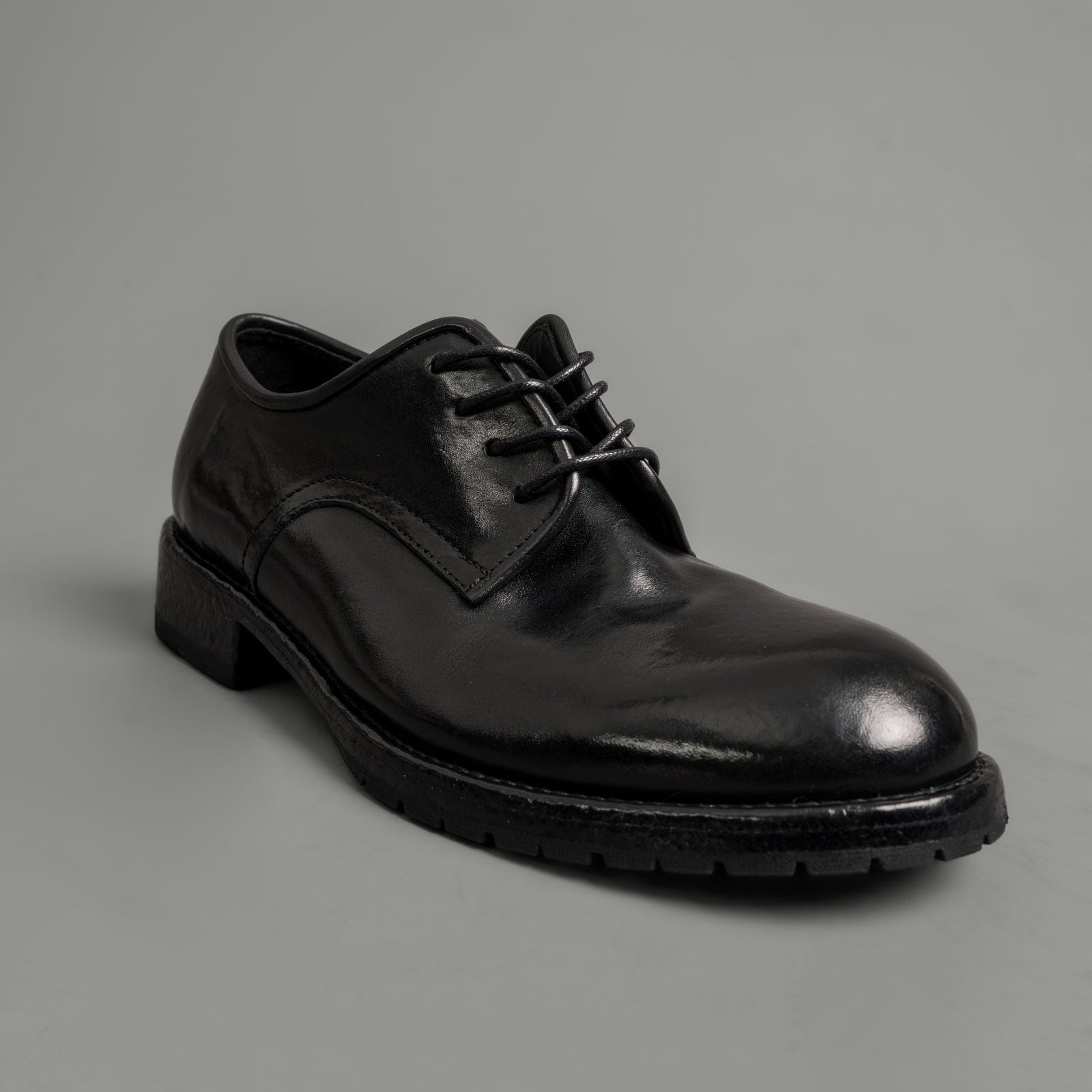 Black Washed Leather Derby Shoes
