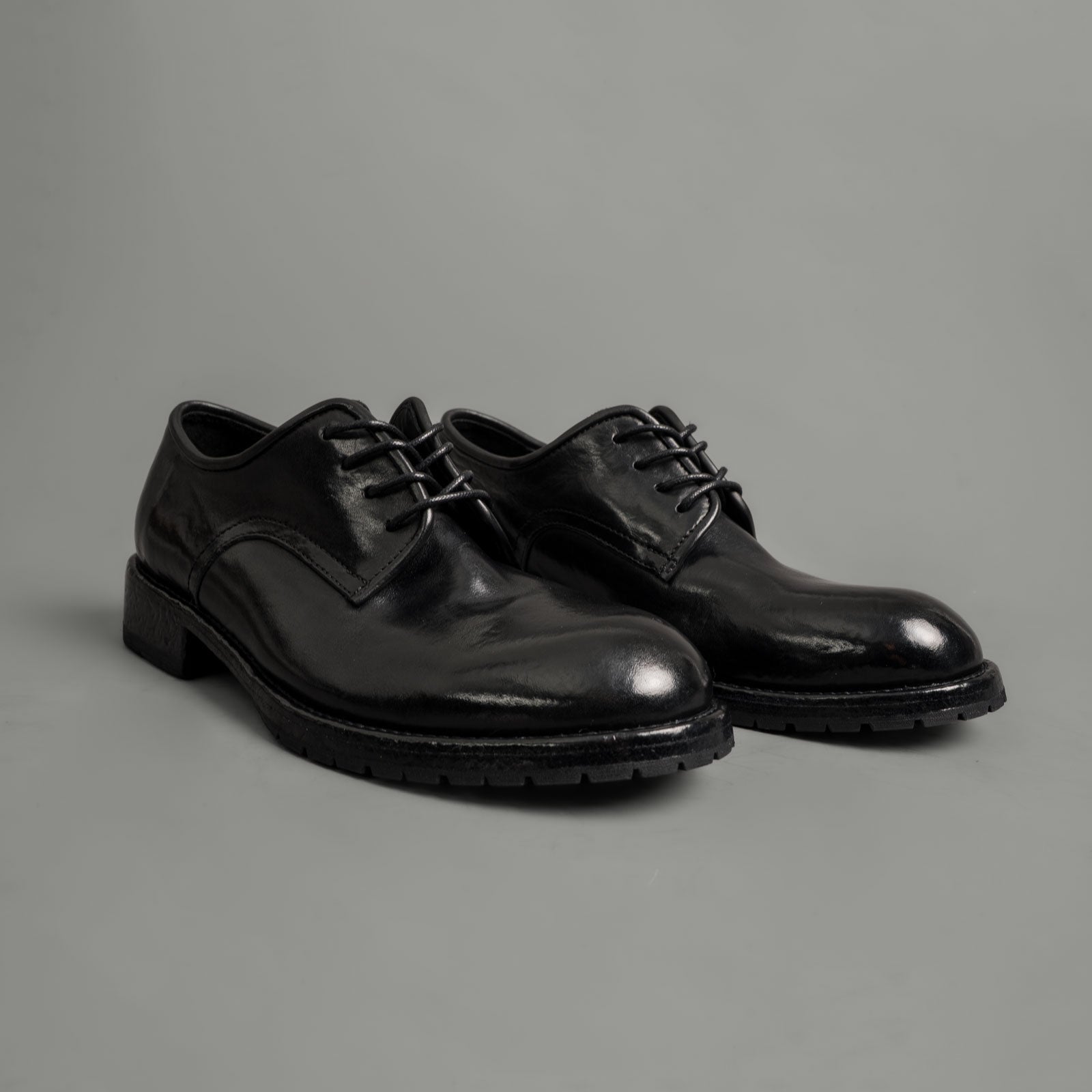 Black Washed Leather Derby Shoes