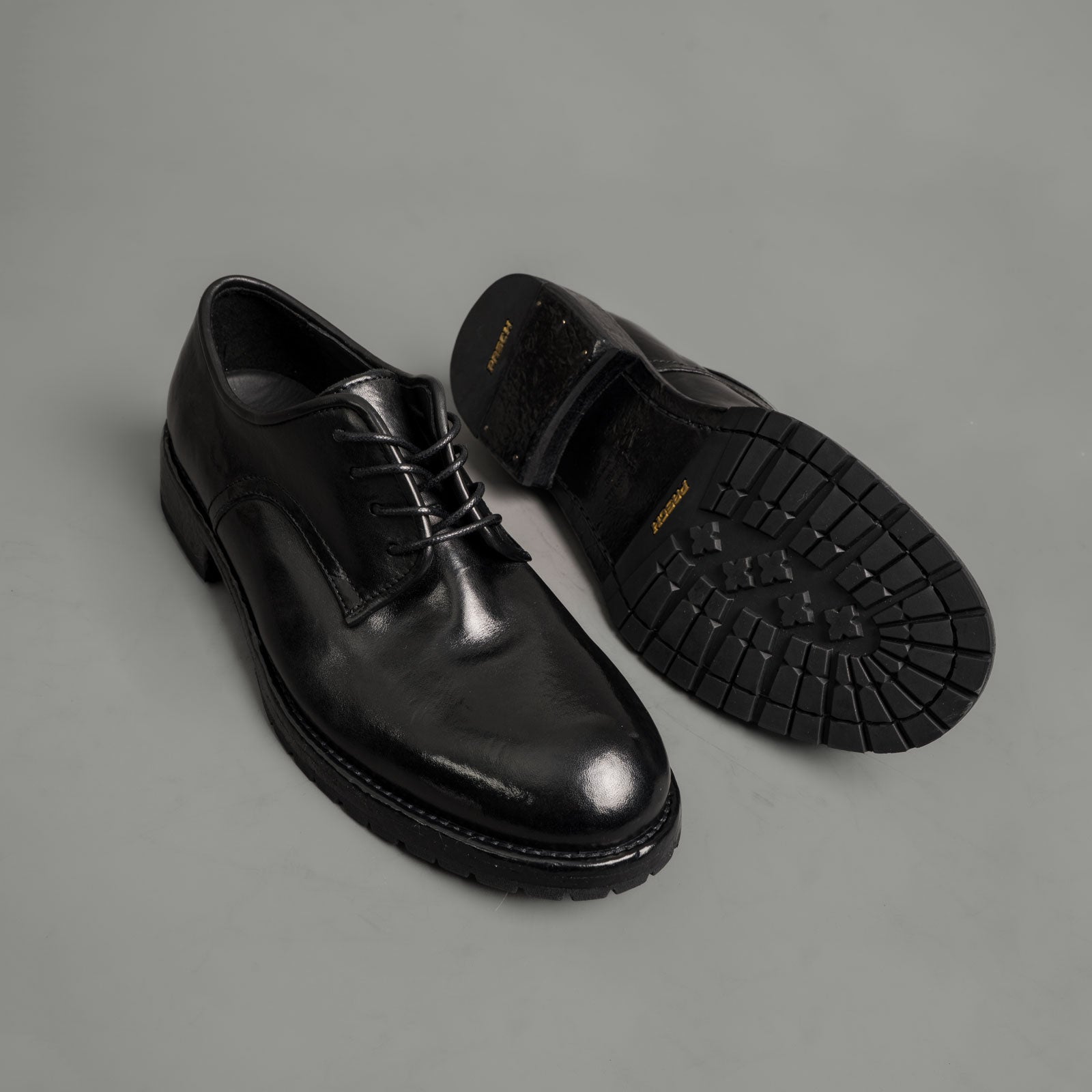 Black Washed Leather Derby Shoes
