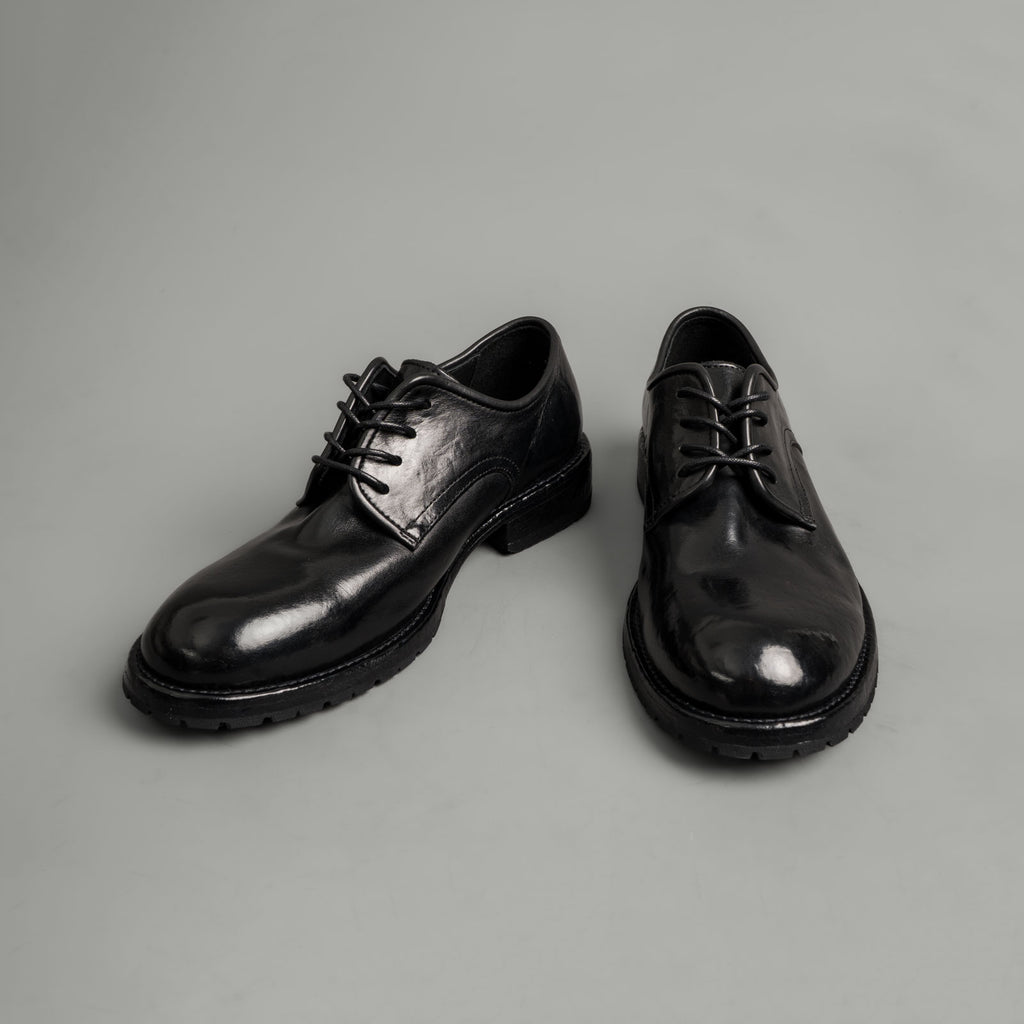 Black Washed Leather Derby Shoes