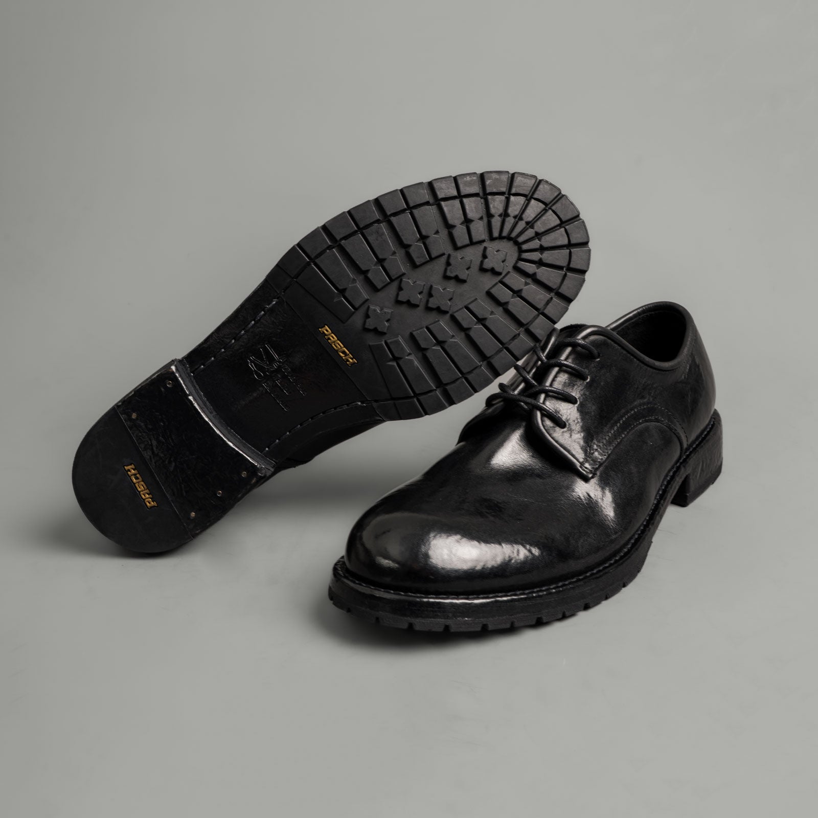 Black Washed Leather Derby Shoes