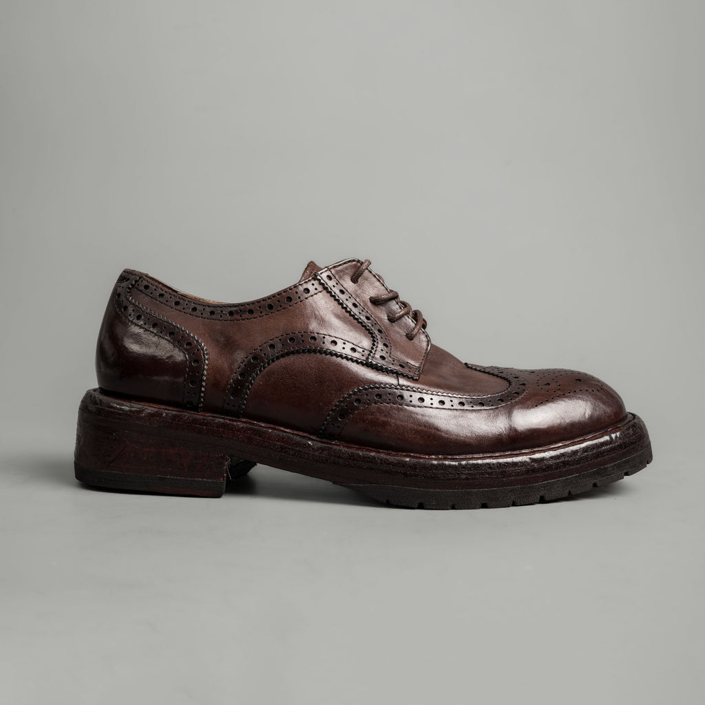 Washed Polished Leather Derby Shoes Brown