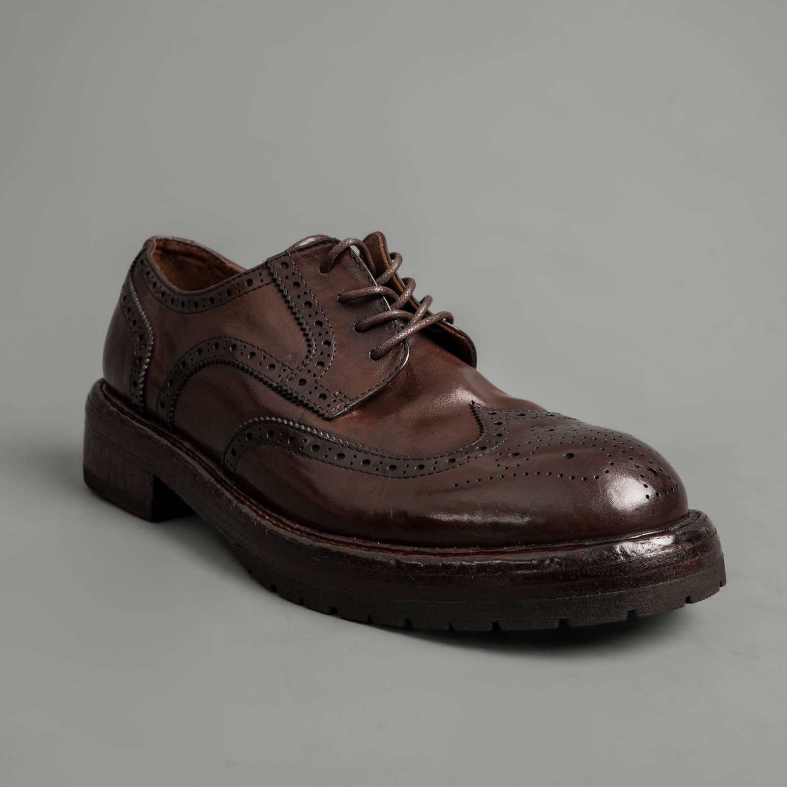 Washed Polished Leather Derby Shoes Brown