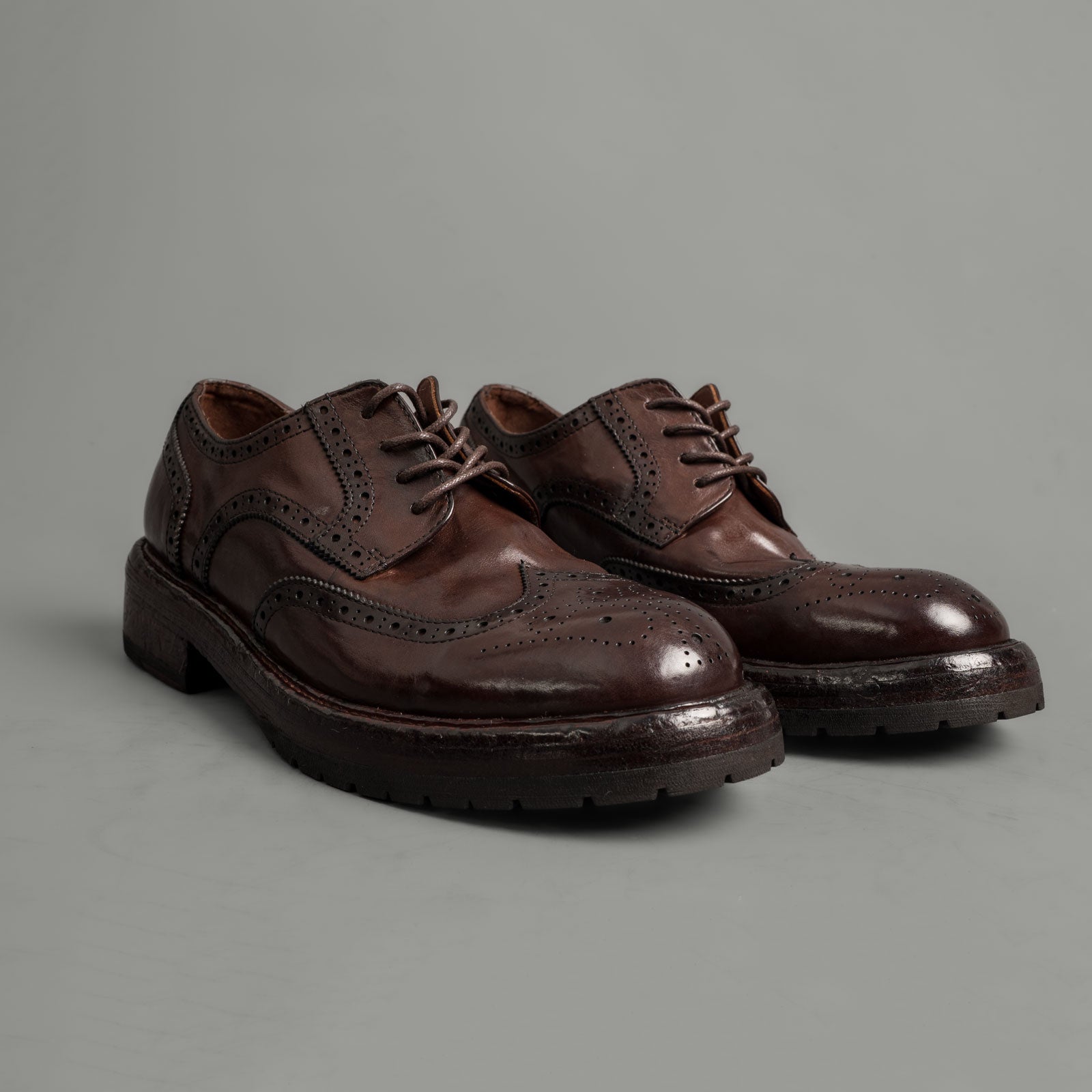 Washed Polished Leather Derby Shoes Brown