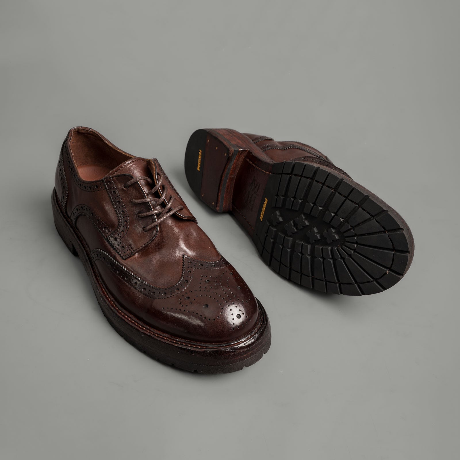 Washed Polished Leather Derby Shoes Brown