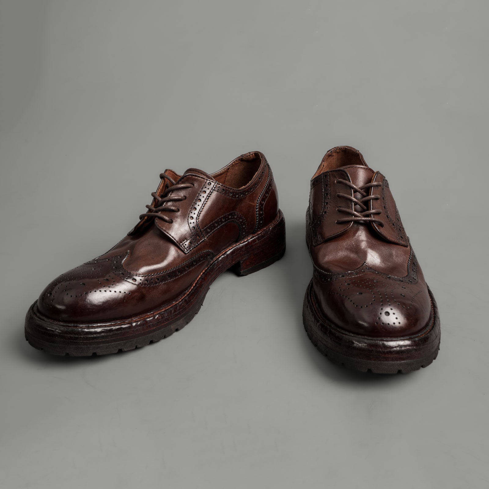 Washed Polished Leather Derby Shoes Brown