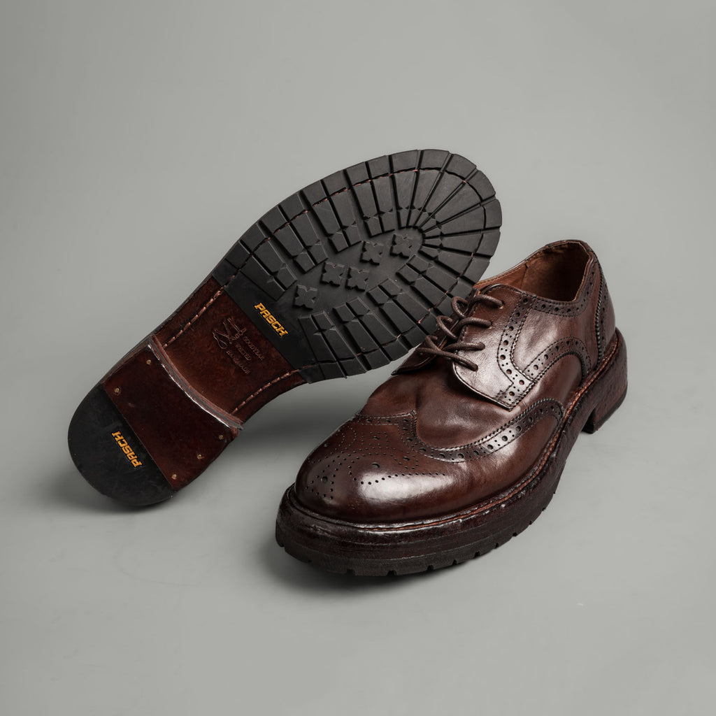 Washed Polished Leather Derby Shoes Brown