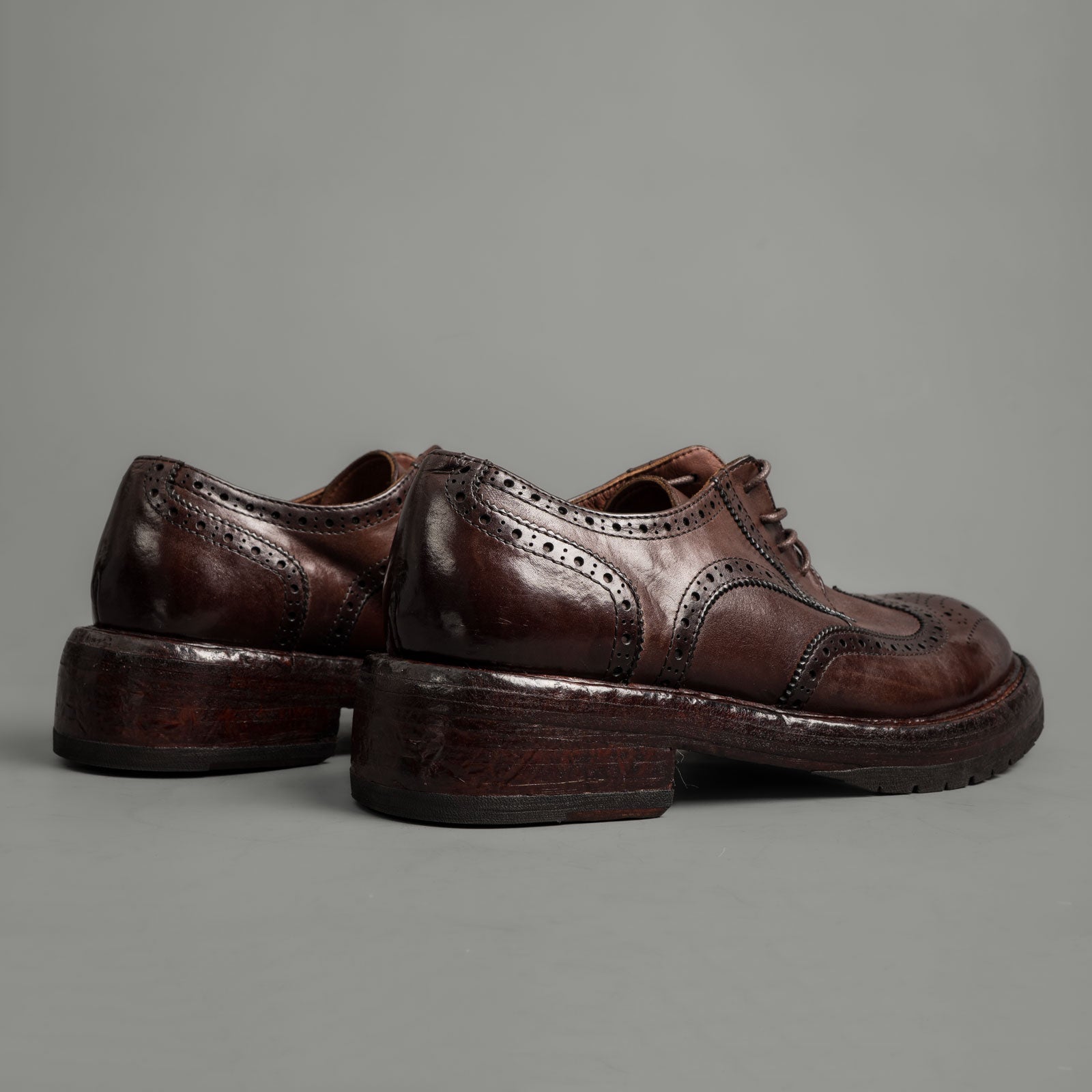 Washed Polished Leather Derby Shoes Brown
