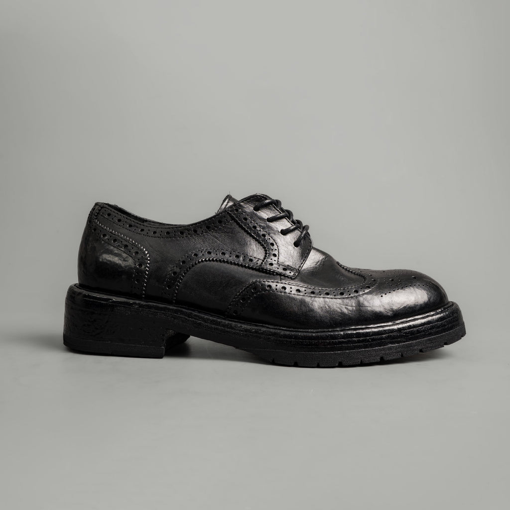 Washed Polished Leather Derby Shoes Black