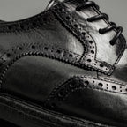 Washed Polished Leather Derby Shoes Black