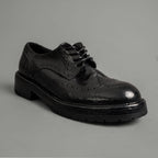 Washed Polished Leather Derby Shoes Black