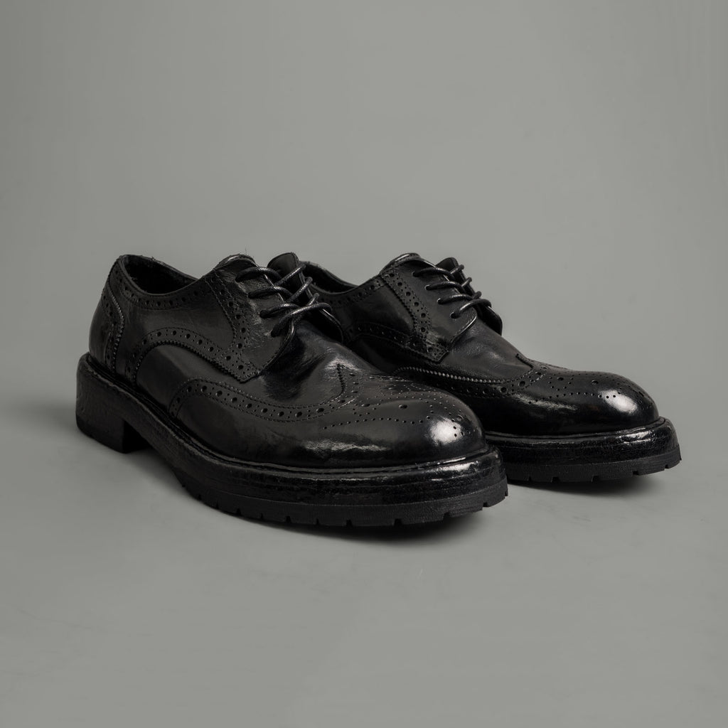 Washed Polished Leather Derby Shoes Black