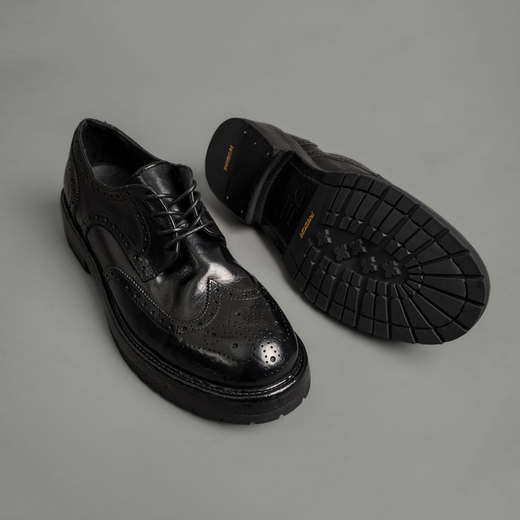 Washed Polished Leather Derby Shoes Black